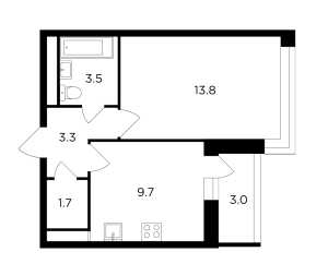 Планировка 1-комнатной квартиры в Авентин