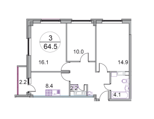 Планировка 3-комнатной квартиры в Новое Бисерово 2