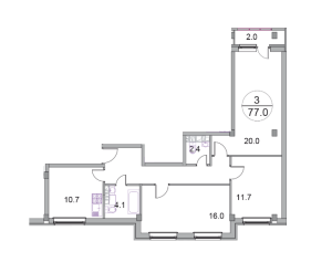 Планировка трехкомнатной квартиры в Новое Бисерово 2