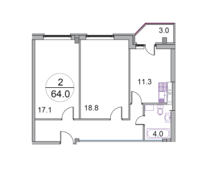 Планировка 2-комнатной квартиры в Новое Бисерово 2