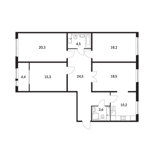 Планировка 4-комнатной квартиры в Бунинские луга - тип 1