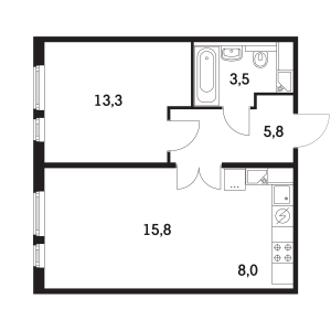 Планировка 1-комнатной квартиры в Бунинские луга