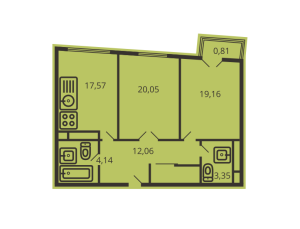 Планировка 2-комнатной квартиры в Геометрия
