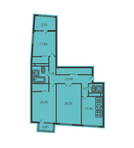 Планировка 3-комнатной квартиры в Геометрия