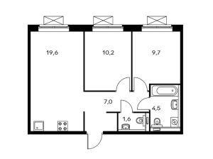 Планировка 2-комнатной квартиры в Мякинино парк
