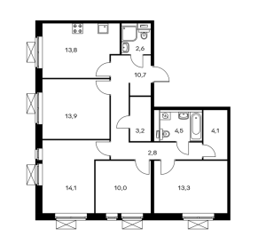 Планировка 4-комнатной квартиры в Мякинино парк - тип 1