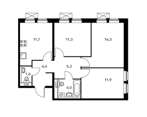 Планировка 3-комнатной квартиры в Мякинино парк