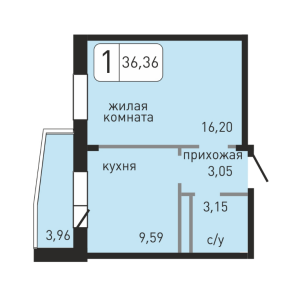 Планировка 1-комнатной квартиры в Хлебникoff