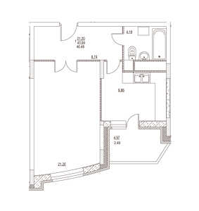 Планировка 1-комнатной квартиры в Дом на Баковке