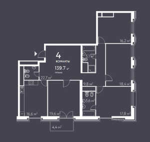Планировка 4-комнатной квартиры в Счастье на Серпуховке - тип 1