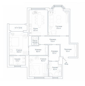 Планировка 3-комнатной квартиры в Резиденция на Всеволожском