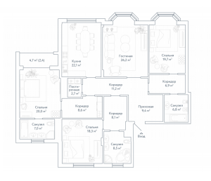 Планировка 4-комнатной квартиры в Резиденция на Всеволожском - тип 1