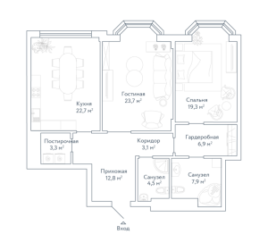 Планировка 2-комнатной квартиры в Резиденция на Всеволожском