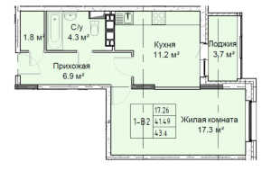 Планировка 1-комнатной квартиры в Ступино Сити