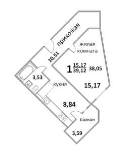 Планировка 1-комнатной квартиры в Квартал Народный