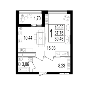 Планировка 1-комнатной квартиры в Город