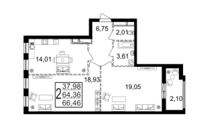 Планировка 2-комнатной квартиры в Город