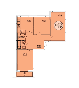 Планировка 3-комнатной квартиры в Шолохово