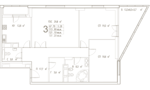 Планировка 3-комнатной квартиры в Дыхание