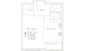 Планировка 1-комнатной квартиры в Дыхание