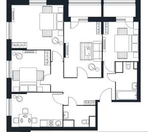 Планировка 4-комнатной квартиры в Светлый мир Станция Л - тип 1