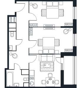 Планировка 2-комнатной квартиры в Светлый мир Станция Л