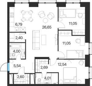 Планировка 4-комнатной квартиры в Соседи 21/19 - тип 1