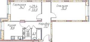 Планировка 2-комнатной квартиры в Полёт-Купавна