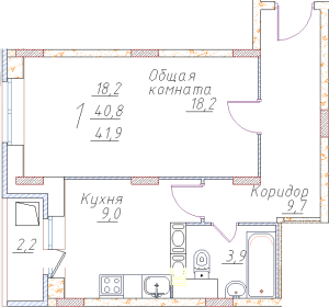 Планировка однокомнатной квартиры в Полёт-Купавна