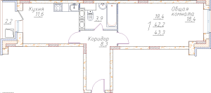 Планировка 1-комнатной квартиры в Полёт-Купавна