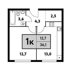 Планировка 1-комнатной квартиры в Фестиваль парк-2
