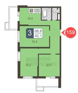 Планировка 3-комнатной квартиры в Мой адрес в Некрасовке-2