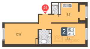 Планировка 2-комнатной квартиры в Мой адрес в Некрасовке-2