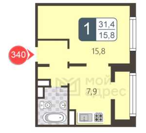 Планировка 1-комнатной квартиры в Мой адрес в Некрасовке-2