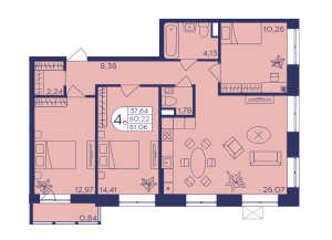 Планировка 4-комнатной квартиры в Героев - тип 1