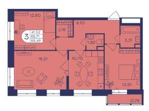 Планировка 3-комнатной квартиры в Героев