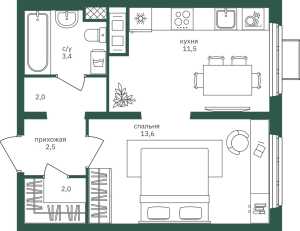Планировка 1-комнатной квартиры в Зеленая вертикаль