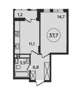 Планировка 1-комнатной квартиры в Прокшино