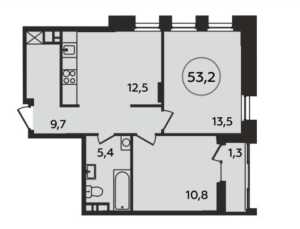 Планировка 2-комнатной квартиры в Прокшино