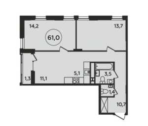 Планировка 3-комнатной квартиры в Прокшино