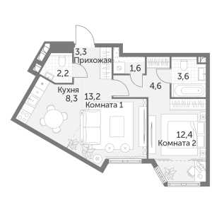 Планировка 2-комнатной квартиры в Архитектор