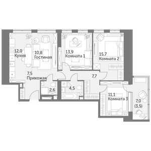 Планировка 4-комнатной квартиры в Архитектор - тип 1