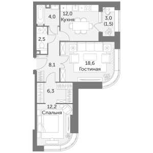 Планировка двухкомнатной квартиры в Режиссер (ФСК)