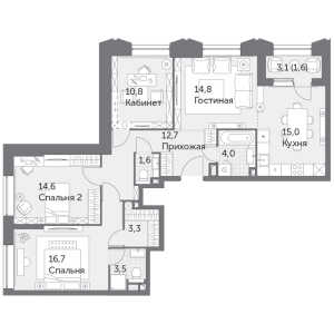 Планировка 4-комнатной квартиры в Режиссер (ФСК) - тип 1