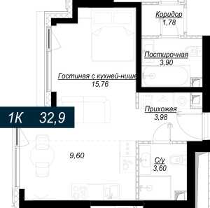 Планировка 1-комнатной квартиры в Hide