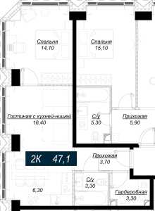Планировка 2-комнатной квартиры в Hide