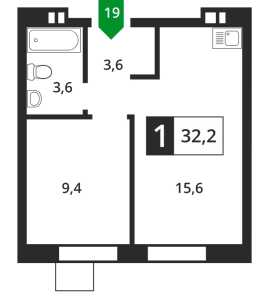 Планировка 1-комнатной квартиры в Смарт-квартал Лесная Отрада