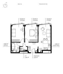 Планировка 2-комнатной квартиры в Symphony 34