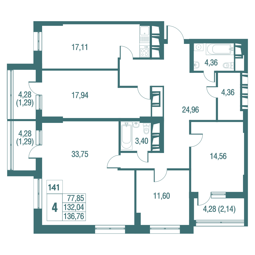 Одинбург планировки. Квартира 136 кв.м. 4 Комнатная квартира в Одинбурге. Планировка 136б.