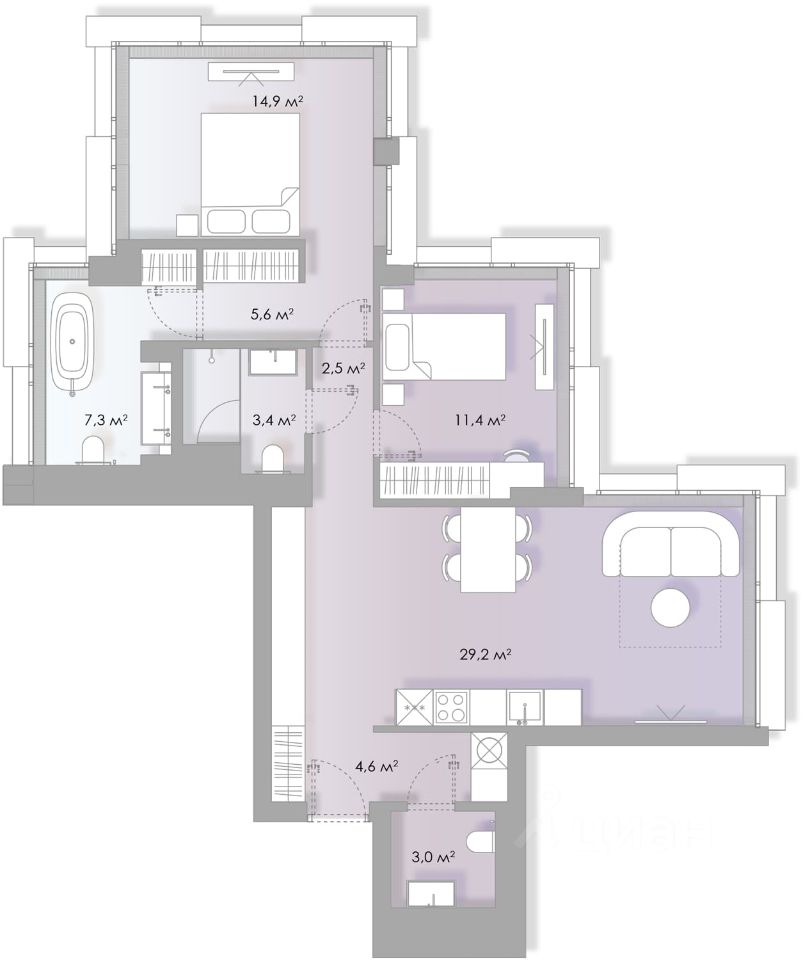 2 комн. квартира, 82.4 м², 5 этаж  (из 8)